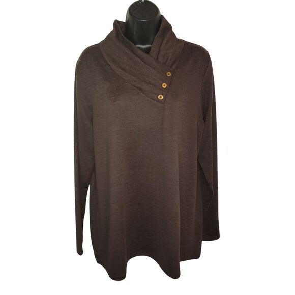 Denim & Co. Heavenly Jersey Long Sleeve Button Neckline Knit Top Size Medium - Picture 2 of 6